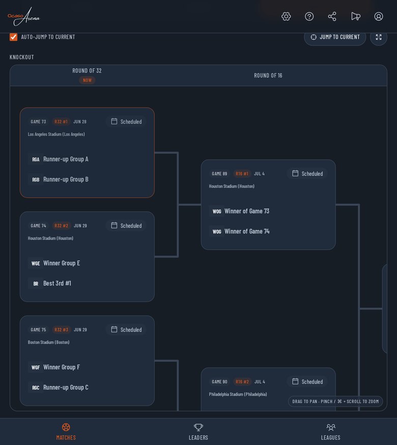 World Cup 2026 knockout bracket with round-of-16 and quarter-final fixtures