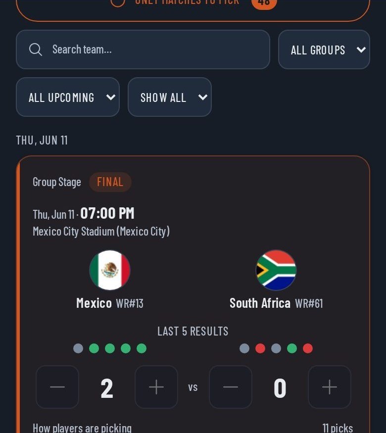 Locking a score prediction with the ScoreStepper before kickoff